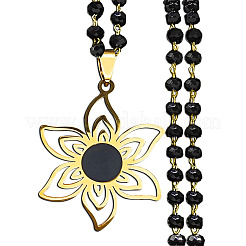 Женское ожерелье с подвеской из нержавеющей стали 201 с черной эмалью и полым вырезанным цветком FS-WG7A592-02