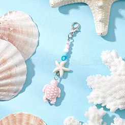 手作り磁器ペンダント装飾3個  合成ターコイズヒトデとアクリル＆ABSプラスチックビーズ付き  混合図形  68~70.5mm&nbsp;HJEW-JM03211