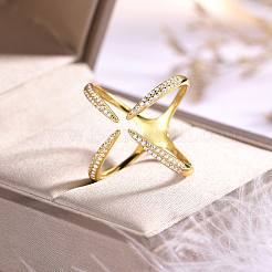 Элегантное кольцо из стерлингового серебра s925 с открытым крестом и кубическими цирконами для женщин AU6485