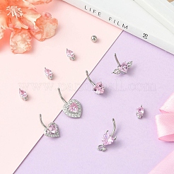 5 stücke 5 arten herz teardrop 304 edelstahl perle rosa zirkonia curved barbell bauch ringe&nbsp;AJEW-CJ0001-58