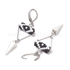 Серьги-гвоздики с застежкой-молнией из латунного стекла с треугольным глазом EJEW-MZ00452-05