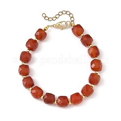 Pulseras redondas de cuentas de latón y cornalina natural facetada en forma de cubo para mujer.&nbsp;BJEW-JB14444