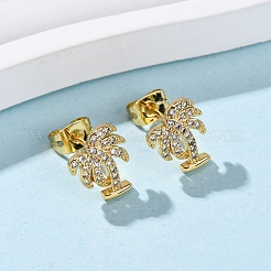 Orecchini a bottone in ottone con zirconi chiari e micro pavè&nbsp;EJEW-D328-04G-05