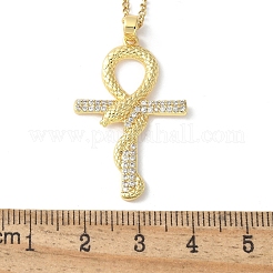 Латунный микропаве прозрачный кубический цирконий ожерелья с подвеской в виде креста анкх&nbsp;LS-NJEW-S446-01G