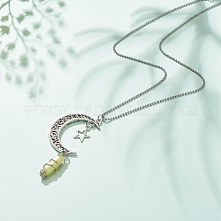 Balle de jade citron naturel avec collier pendentif lune et étoile en alliage&nbsp;NJEW-JN03912-03