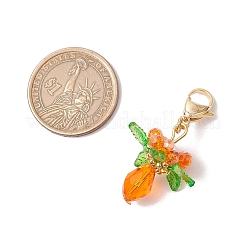 ガラス、アクリル、貝殻パールの花のペンダント装飾  ステンレススチール製ロブスタークロウ留め金304個付き  ミックスカラー  44~46mm&nbsp;HJEW-MZ00209