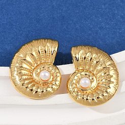 304ステンレススチールABSプラスチックパールスタッドピアス  18KGP本金メッキ  PVD真空メッキ  25x20mm&nbsp;LS-STAS-D368-01A-G