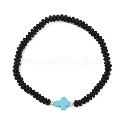 Браслеты-цепочки из натуральной лавы и синтетической бирюзы с крестообразными бусинами для женщин BJEW-JB12053-03