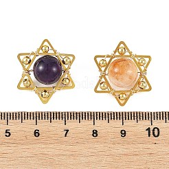 天然アメジスト、加熱処理シトリン、アパタイト、デイドグリーンジェイドのペンダント（4種類）4個  銅線で包まれた六芒星のチャーム  ゴールドカラー  22.5x20x10mm  穴：3.5mm  1個/スタイル&nbsp;PALLOY-TA00428