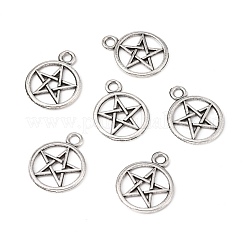 スターペンダントとチベットスタイルの合金リング  カドミウムフリー＆鉛フリー  アンティークシルバー  25x20x2mm  穴：3mm  約617個/1000g&nbsp;TIBEP-Q041-113AS-NR