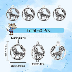 60 шт. подвески в тибетском стиле из сплава в виде воющего волка&nbsp;TIBEP-SC0002-66