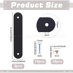PUレザーキャビネットドア引き出しハンドルストラップ8個  16本合金ネジ付き  ブラック  141x25x2.5mm&nbsp;FIND-PH0038-55A