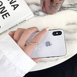 透明なプラスチック製の携帯電話のバンカーリング  360度回転  合金フィンガーグリップスタンドホルダー  兎  プラチナ  6.1cm  ウサギ：51.5x40.5x3.5mm&nbsp;AJEW-F048-05P