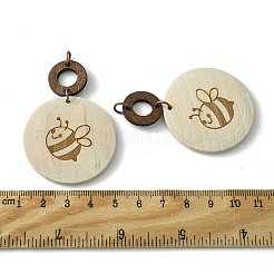 Plat rond & anneau bois de peuplier graver gros pendentifs&nbsp;WOOD-G019-05B