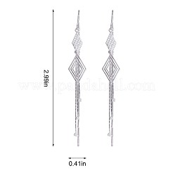 Boucles d'oreilles pendantes en losange de zircone cubique transparente anti-ternissement avec pampille en chaîne&nbsp;JE1041A