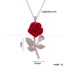 Valentinstag-Halskette für Damen: Rosenanhänger aus beflocktem Messing mit Mikropavé-Fassung und klaren Zirkonia&nbsp;WG19B77-02