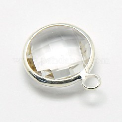 シルバーカラーメッキ真鍮ガラスペンダント  フラットラウンド  ミックスカラー  16x13x5mm  穴：2mm&nbsp;GLAA-J018C-S