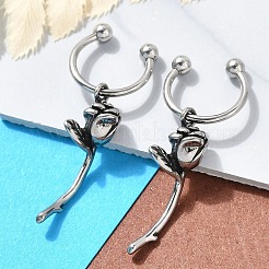 ローズフラワー 316 サージカルステンレススチール ダングル ハーフフープ イヤリング 女性用  アンティークシルバー  33.5x8mm&nbsp;EJEW-G416-44AS