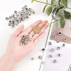 チベット風合金ヨーロピアンビーズ  大穴ビーズ  無鉛の  ロンデル  アンティークシルバー  60個/箱&nbsp;TIBEB-FH0001-18AS-LF
