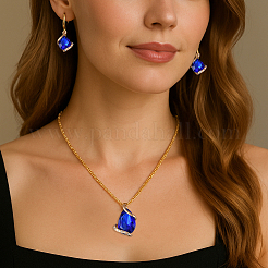 3 комплект из 3-х цветных стеклянных украшений в форме капли. В комплект входят ожерелье с подвеской и серьги-подвески. SJEW-GO0001-08