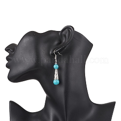 Бронзовые синтетические бирюзовые серьги EJEW-JE06535-02