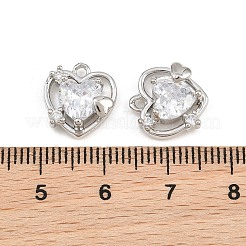 真鍮舗装クリアキュービックジルコニアチャーム  ハートチャーム  プラチナ  12.5x11x6mm  穴：1.2mm&nbsp;CU-CBA8124-01B-P