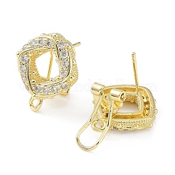 Серьги-гвоздики из латуни с микропаве и полыми ромбами и кубическим цирконием&nbsp;KK-E083-05G