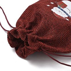 クリスマステーマのジュート布収納バッグ  長方形巾着袋  ファイヤーブリック  雪だるま  18x13x0.4cm&nbsp;LS-ABAG-F010-01B-09