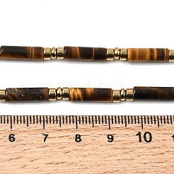 Колье из натуральных бусин тигрового глаза и синтетического немагнитного гематита в виде колонн с цепочками из нержавеющей стали 304.&nbsp;NJEW-K301-01B