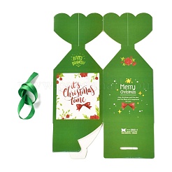 クリスマステーマ紙折りギフトボックス  リボン付き  プレゼント用キャンディークッキーラッピング  ライムグリーン  クリスマステーマの模様  8.8x8.8x18cm&nbsp;CON-G012-03C