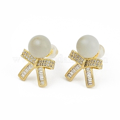 Женские серьги-гвоздики из латуни с микро-паве и бантом из прозрачного кубического циркония EJEW-Q391-26G