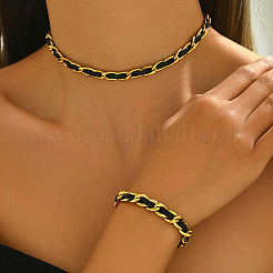 Стильный винтажный комплект из искусственной кожи и нержавеющей стали с цепочкой-лариатом и браслетом для женщин CT7814