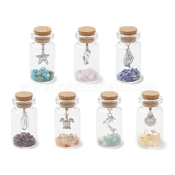 7 шт. натуральные лазурит/аметист/сердолик/цитрин/гранат/зеленый авантюрин чип и сплав подвески целебные кристаллы бутылки желаний AJEW-JD00019
