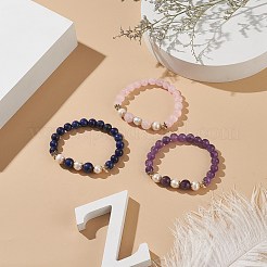Braccialetto elasticizzato da donna con pietre preziose naturali e perle e ottone con perline floreali&nbsp;BJEW-JB09010