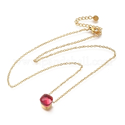 Collar con colgante cuadrado de cadena tipo cable de acero inoxidable 304 con revestimiento iónico (IP) y vidrio pavé para mujer&nbsp;NJEW-F328-16G-01