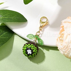 キウイフルーツのガラスシードビーズペンダント装飾  カニカン付き  ライムグリーン  46mm&nbsp;HJEW-MZ00135
