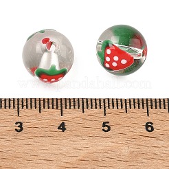 透明なガラスエナメルビーズ  手描きのビーズ  ストロベリーとラウンド  レッドオレンジ  12.5mm  穴：1.8mm&nbsp;GLAA-P078-01A-03