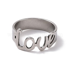 Кольцо на палец из нержавеющей стали 201 со словом «любовь»&nbsp;RJEW-J051-44P