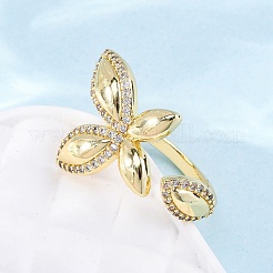 Латунные кольца-манжеты с микропаве и прозрачным цирконием для женщин&nbsp;RJEW-U047-20G