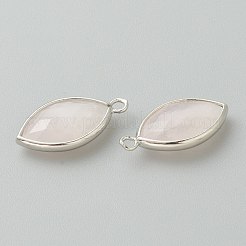 天然石ローズクォーツペンダント  プラチナ真鍮エッジ付き  多面カット  馬の目  22x12x5.5mm  穴：1.8mm&nbsp;G-B009-01P-J