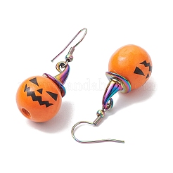 Серьги с подвесками из сплава дерева и тыквы на тему Хэллоуина EJEW-JE05850-02