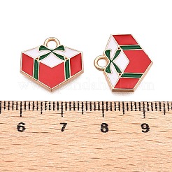 クリスマステーマ合金エナメルペンダント  カドミウムフリー＆鉛フリー  ライトゴールド  ボックス  15x16x1mm  穴：2mm&nbsp;ENAM-T020-10O