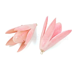 エポキシ樹脂とドライフラワーのペンダント  マグノリアのつぼみのチャーム  真鍮のループを有します  ゴールドカラー  ショッキングピンク  37~42x27~34x24~36mm  穴：1.6mm&nbsp;RE-CBAAE94-05A