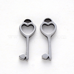 変色しにくい304ステンレススチールチャーム  レーザー切断  キー  ステンレス鋼色  15x5.5x1mm  穴：1.4mm&nbsp;STAS-N092-33