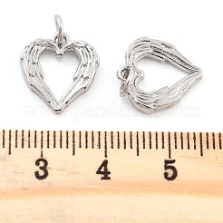 ラックメッキ真鍮チャーム  カドミウムフリー＆鉛フリー  長持ちメッキ  ハート  プラチナ  14x13x2mm  穴：5mm&nbsp;KK-S371-04P-01