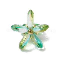ガラスチャーム  花  真鍮パーツ  ダークシーグリーン  20.5x22x22mm  穴：2.5x2mm&nbsp;PALLOY-MZ00657-03