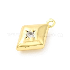 リアル 18k ゴールドメッキラックメッキ真鍮マイクロパヴェキュービックジルコニアペンダント  鉛フリー＆カドミウムフリー  菱形チャーム  15.5x10x4.5mm  穴：1.2mm&nbsp;KK-S396-04A