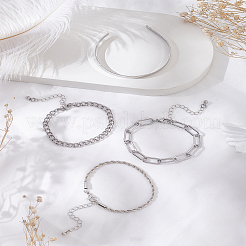 4шт набор браслетов из сплава в стиле панк с тяжелыми металлическими геометрическими цепями - 4 шт.&nbsp;BJEW-LP0001-22