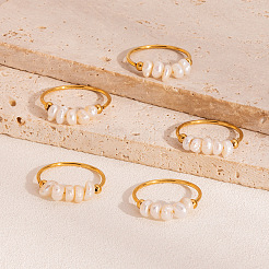 Кольца из нержавеющей стали с пресноводным жемчугом во французском стиле для женщин&nbsp;OM4825