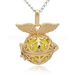 Pendentifs à cage ronde creuse en laiton doré&nbsp;KK-J237-04G